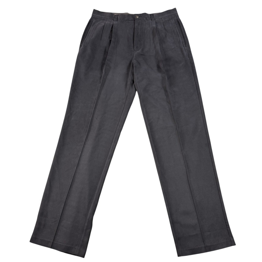 Tommy Bahama Mens 36x34 100% Silk Black Pleated Dress Pants Relaxed Straight